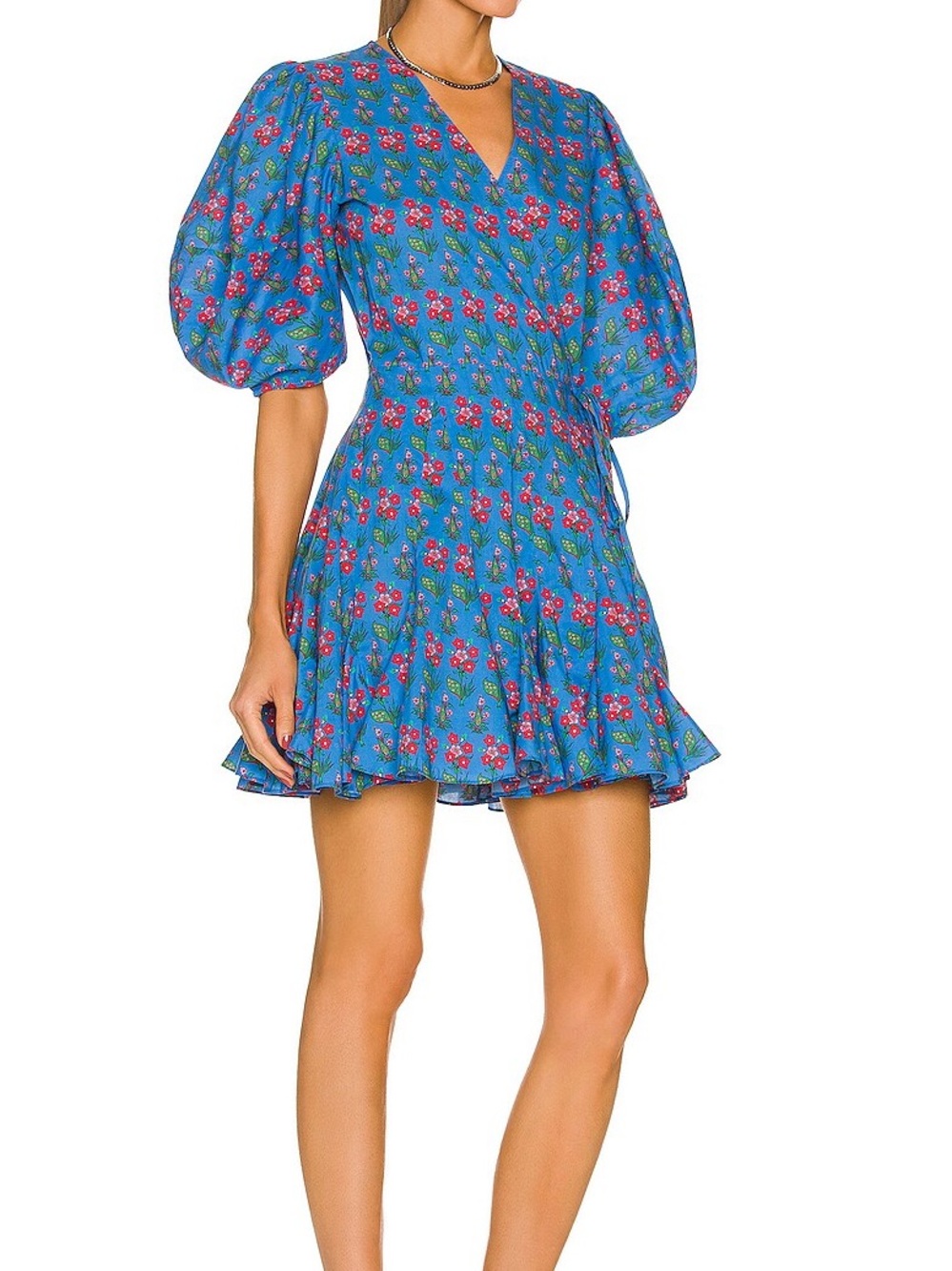 RHODE Claudine Dress Floral Puff Sleeve Wrap Mini Dress Love Song. Size L